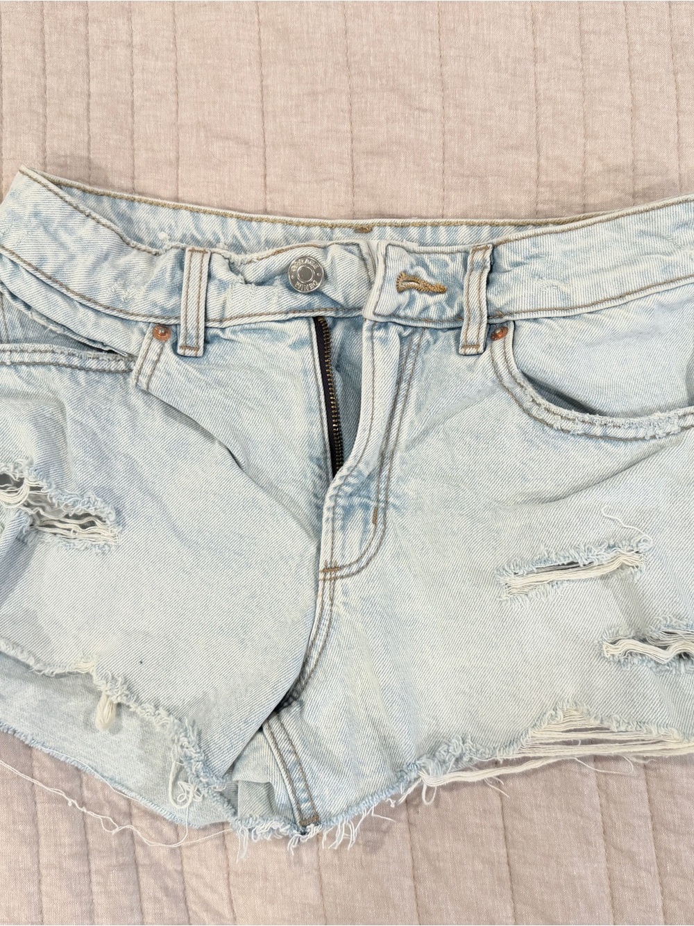 Garage Light Blue Ripped High-Rise Denim Shorts